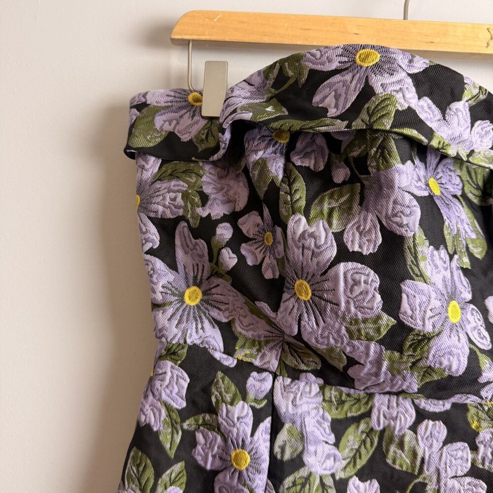 NWT Lulus Purple Darling Sensation Black Floral Jacquard Strapless Mini Dress XL - Picture 8 of 16